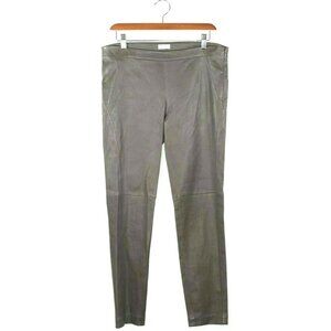 Brunello Cucinelli Womens Size 12 Large Taupe Brown Pants Leather Skinny Ankle